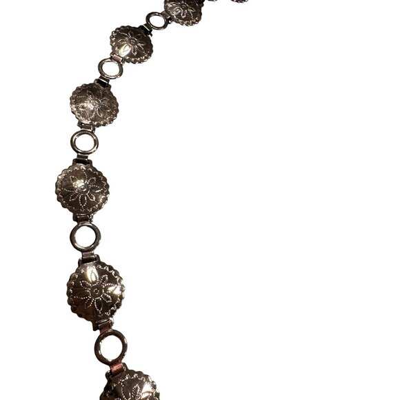 Concho Chain Statement Belt Western Boho Womens Floral Vintage Silver Adjustable - Picture 6 of 16